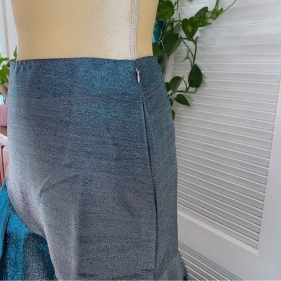 Umgee All That Sparkles High Waist Metallic Lurex Ruffled Skirt Blue Silver New - Picture 10 of 13